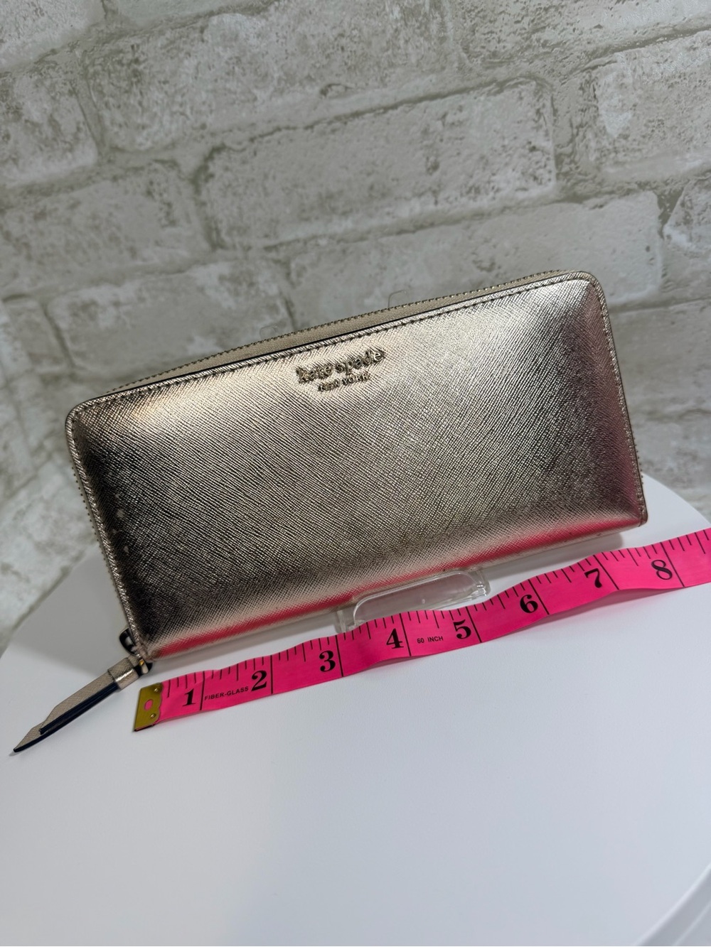 kate spade Metallic Rose Gold Zip Around Wallet